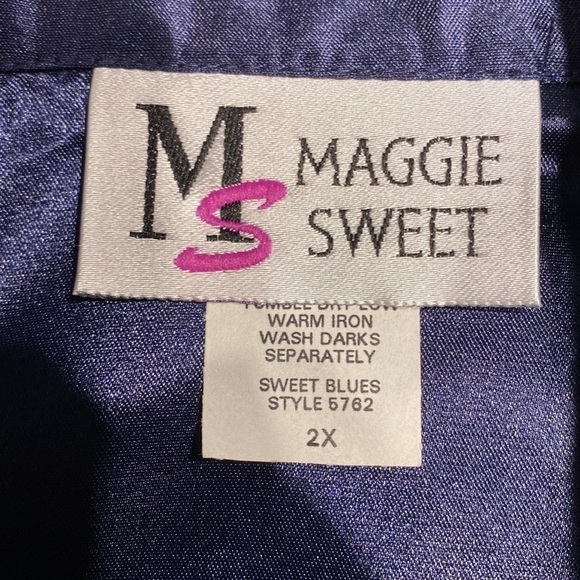 E Maggie Sweet solid blue long sleeve button front plus size blouse 2x  EUC - Picture 3 of 3